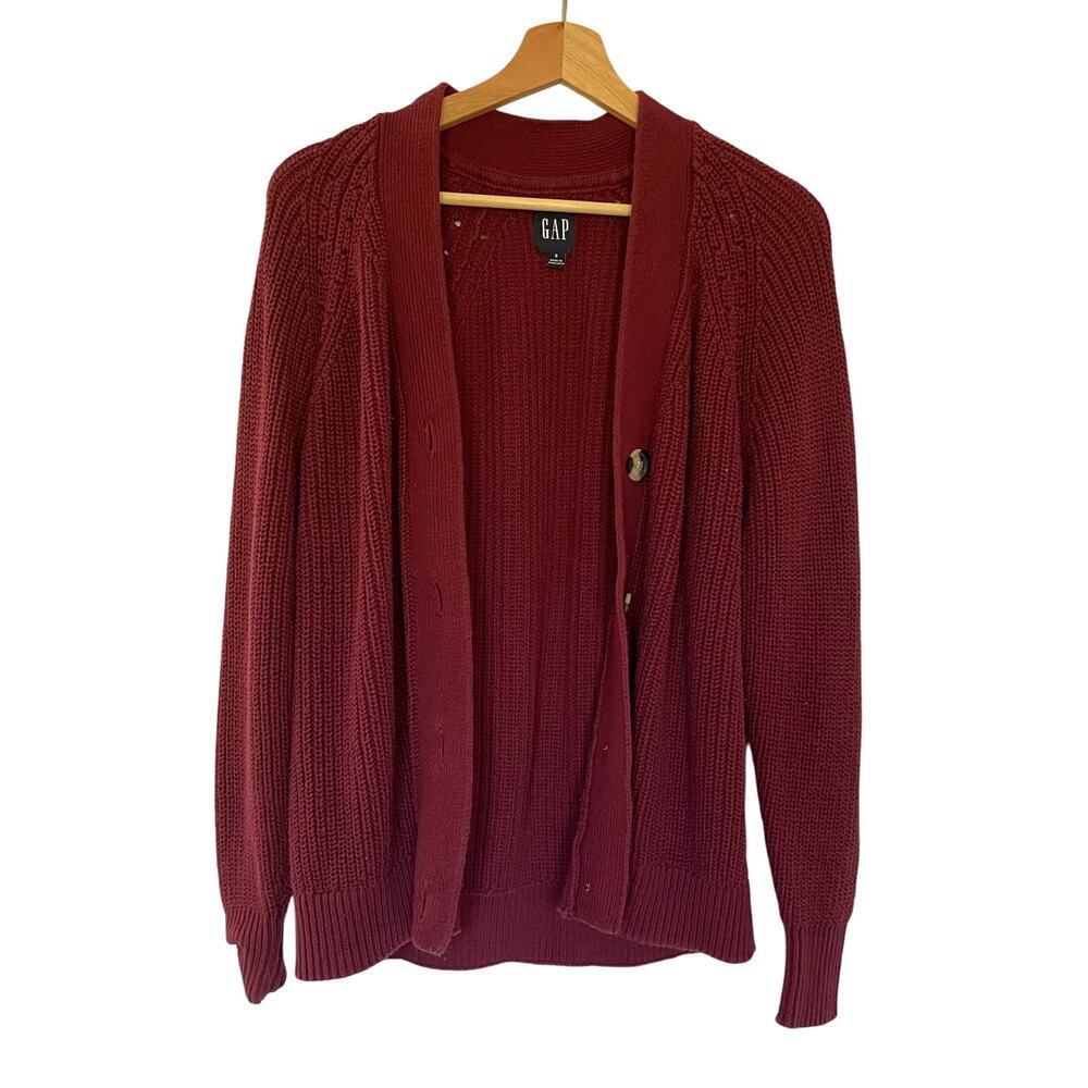 GAP button down knit cardigan maroon red women's size S cotton sweater casual‎